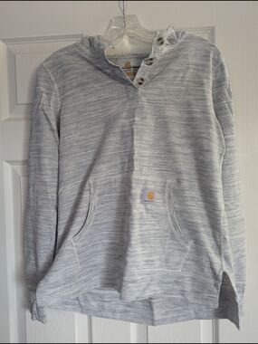 Carhartt Women’s Light Heather Gray Button-Neck Pullover Hoodie